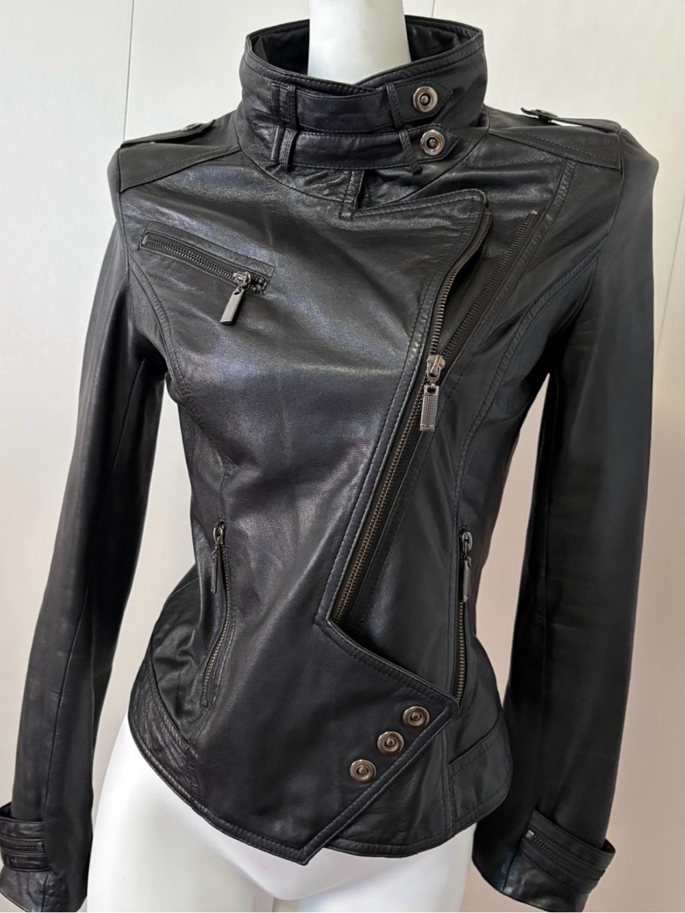 Vintage VERO MODA Black Lambskin Leather Moto Jacket XS/S Y2K